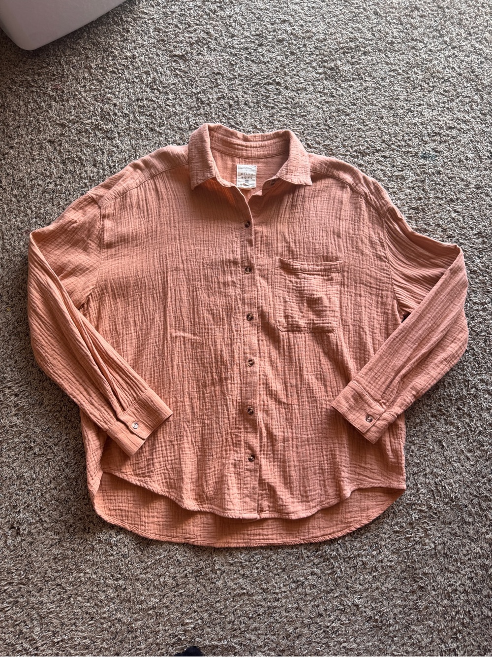 Billabong Beach Coastal Salmon Pink Long Sleeve Button Up Women’s Medium